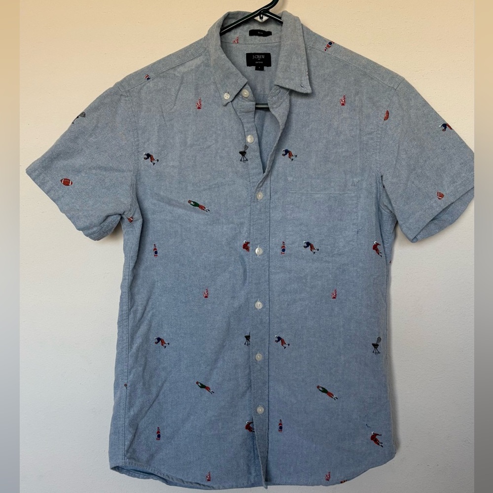 J. Crew Light Blue Short-Sleeve Embroidered Casual Button-Down Shirt